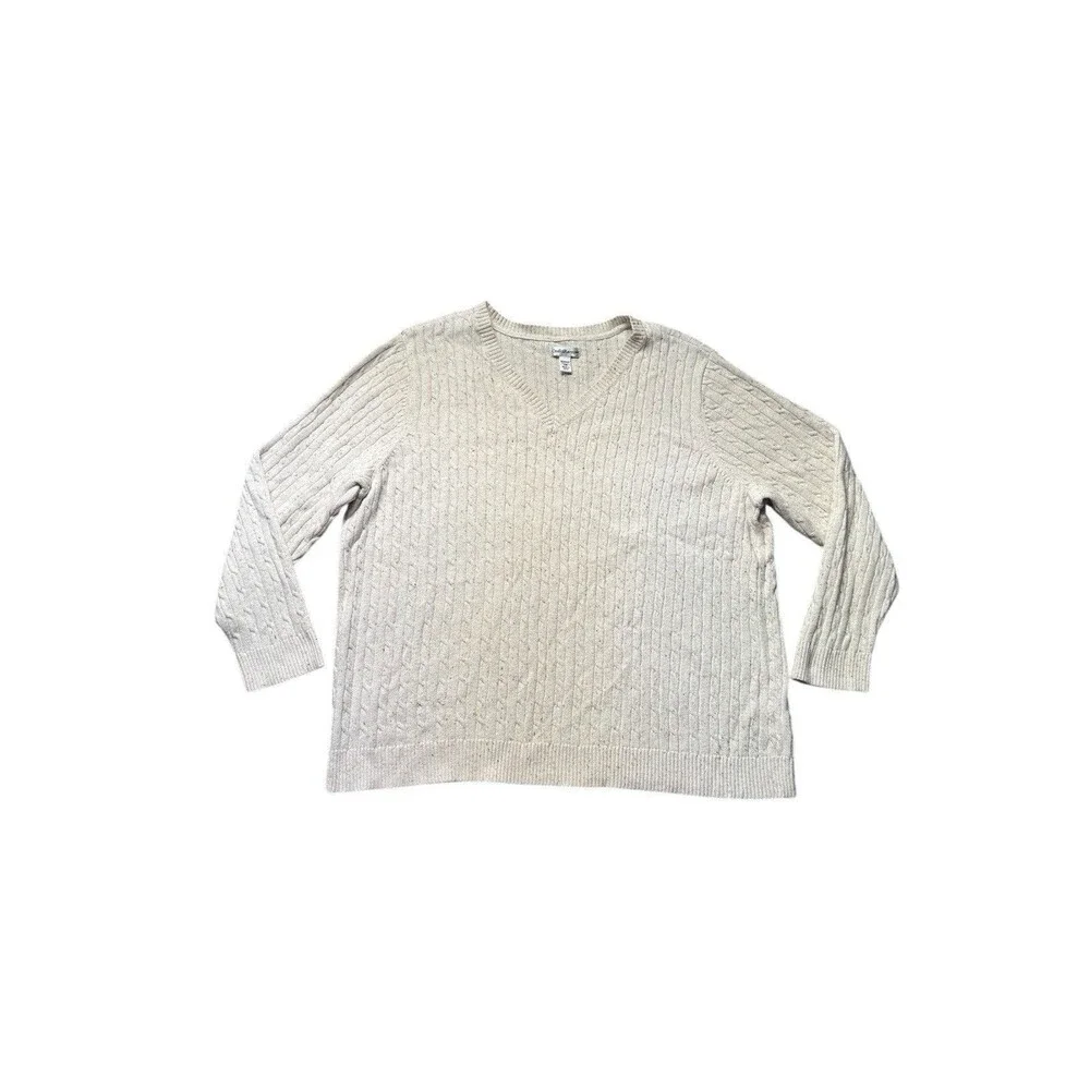 Croft & Barrow Women’s 2X Beige Speckled Cable Knit V-Neck Sweater Long Sleeve